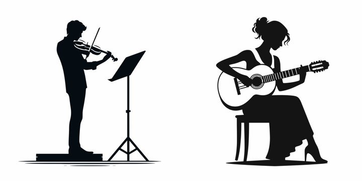 A Musician practicing alone. Career Job Profession Occupation Employment Work Clipart Line Art Vector Illustration. An instrumentalist training independently solitary musical form.