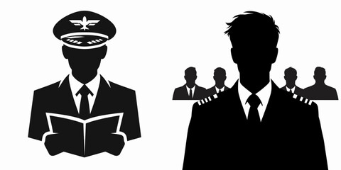 A Pilot attending briefing. Career Job Profession Occupation Employment Work Clipart Line Art Vector Illustration. Aviator present at preflight instruction preparation prior to air travel.