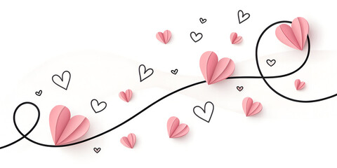 Here’s a good long title for this image:

**“Romantic Pink Paper Hearts with Elegant Black Line Art – Minimalist Love and Valentine’s Day Clipart Banner – Cute Heart Design PNG for Wedding Invitations