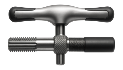 Handheld thread chaser with a T-handle for easy grip in a tight engine bay.