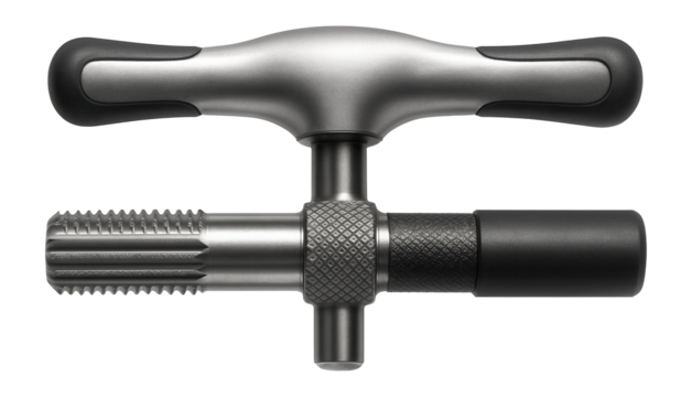 Handheld thread chaser with a T-handle for easy grip in a tight engine bay.