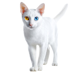 Khao Manee cat Beautiful white cat with striking blue and orange eyes in studio