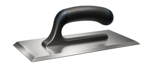 Stainless steel grout float with a beveled edge for finishing tile edges.