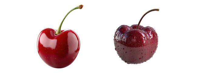 Fresh Red Cherry Fruits and Glazed Cherry on Isolated Background