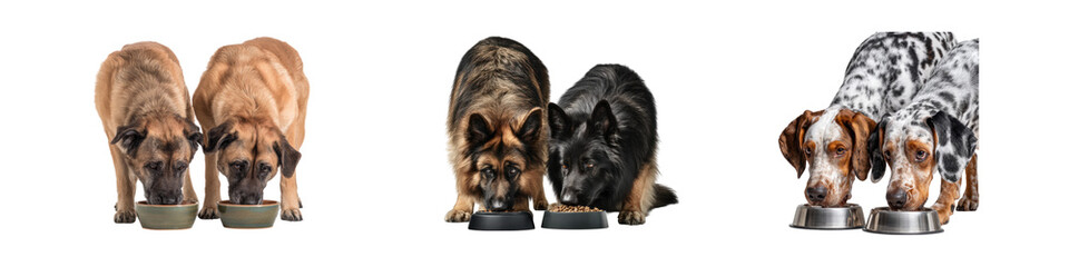 Dogs Eating From Bowls Together in Studio Setting, Playful Companionship