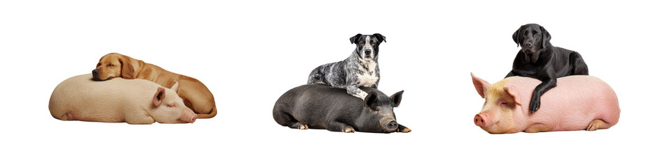 Dogs and Pigs Snuggled Together in a Charming Animal Scene