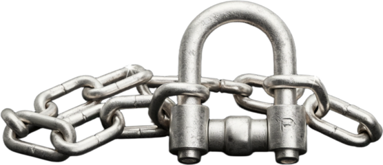 Detailed Close-Up of a Metal Shackle and Chain Arrangement.
