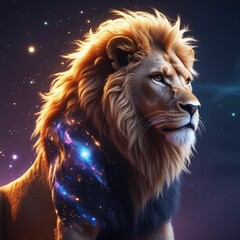 Naklejka premium Cosmic lion, stellar majestic 