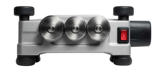 Electric profile bender for precision metal shaping in an industrial workshop.