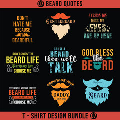 7 sets Beard T shirt design bundle. Design for Men t shirt, typography, print, gift card, mug design.  Gift for boys or male. POD. 