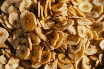 Dried fruit on sale at outdoor farmer market. The fruit shrinks during this process, leaving a small, energy-dense dried fruit. Organic produce. Close up. Part of the series