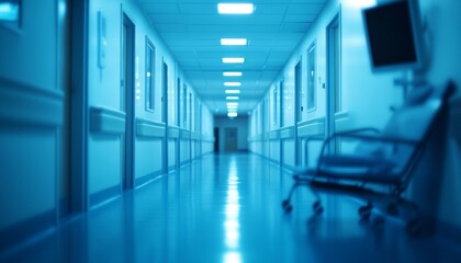 Fototapeta premium Long and Spacious Illuminated Corridor in a Modern Hospital with a Sleek and Polished Design