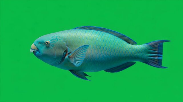 Turquoise Parrotfish in its Habitat: A stunning, vibrant turquoise parrotfish swims gracefully, its colorful scales and unique parrot-like beak illuminated against a backdrop of a lush.