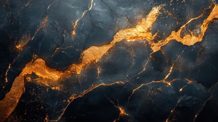 Fototapeta premium Molten gold flowing through cracked dark stone surface background texture