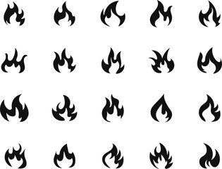 Fire icon. Simple flame symbol collection. Fire red, flames shapes, bonfire, fire logo design vector illustration