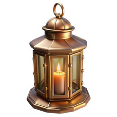 Ornate lantern with candle isolated on transparent background