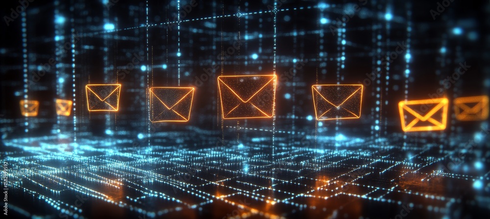 Poster secure email communication concept with encrypted connection and digital correspondence graphics