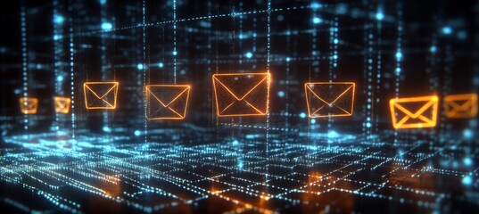 Secure Email Communication Concept with Encrypted Connection and Digital Correspondence Graphics