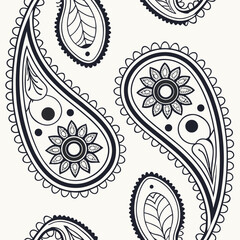 Elegant black and white paisley pattern seamless design for textile and decorative purposes
