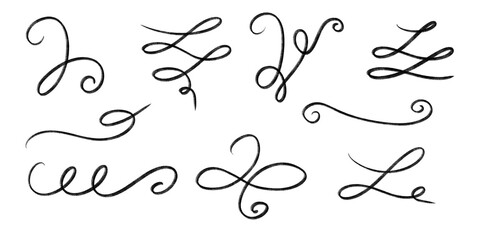 Decorative swirl ornaments set on transparent background. Ideal for dividers, vintage invitations, certificates, and elegant typography compositions