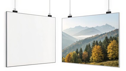 Obraz premium Angled White Posters on Transparent Background for Easy Digital Overlays