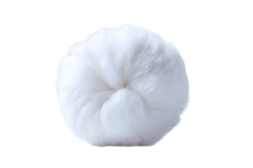 White fluffy pompom on black backdrop for crafts, DIY, or creative projects