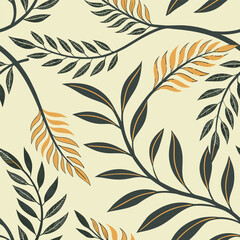 Elegant botanical seamless pattern featuring leaves in natural earthy tones and organic shapes
