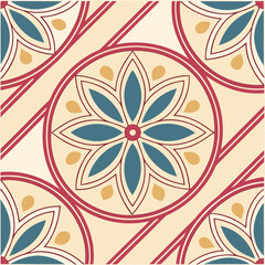 Elegant decorative seamless pattern featuring floral motif with circular and angular design elements