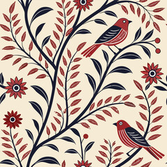 Elegant floral bird pattern design featuring flowers and foliage for various creative projects