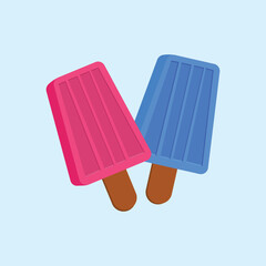 Illustration of two pink and blue ice cream sticks on a light blue background, suitable for food, summer, cold snacks and culinary designs.