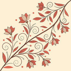 Elegant floral branch illustration with detailed flowers and leaves in a neutral color palette