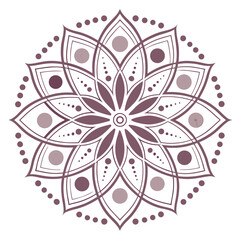 Elegant floral mandala design in dusty rose with delicate geometric details and transparency.