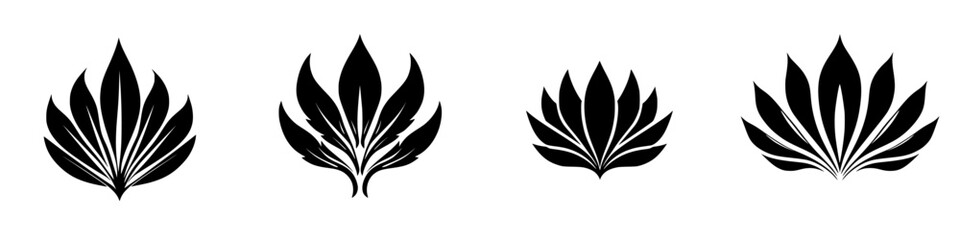 Black icon featuring four symmetrical leaf designs suitable for a variety of creative projects and branding applications