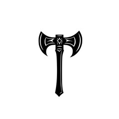 Unique black icon of a two-headed axe design with intricate detailing and a pointed handle