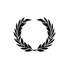 Stylized black laurel wreath icon symbol on white background representing victory and achievement