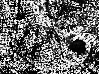Abstract black and white ink artwork with intricate patterns and textures created during a...