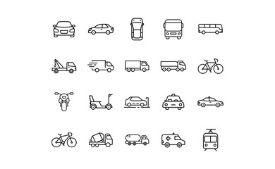 Collection of Simple Black Transportation Icons.