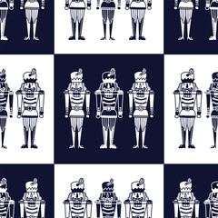 Christmas vector seamless silver Nutcracker pattern. Merry Christmas, New Year wrapping paper, wallpaper, ornament, vector illustration