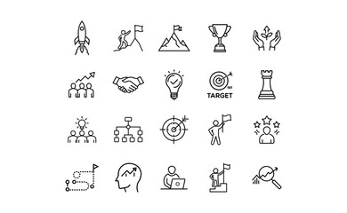 Business and Success Icon Set: Rocket Mountain Trophy and More.