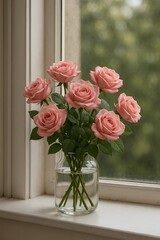 Elegant Pink Rose Bouquet Beautifully Arranged in Glass Vase