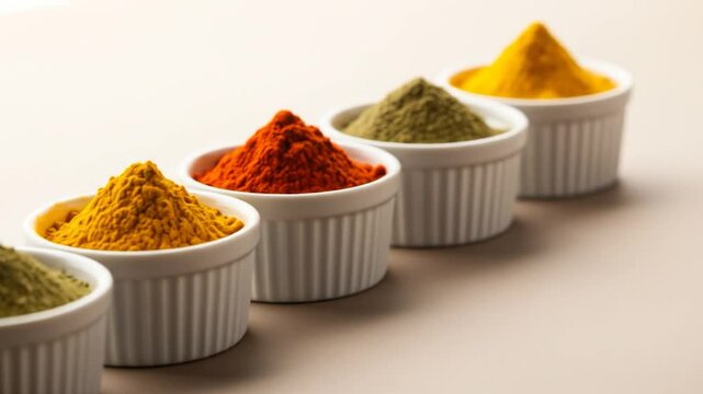 Colorful Spices in Small White Bowls