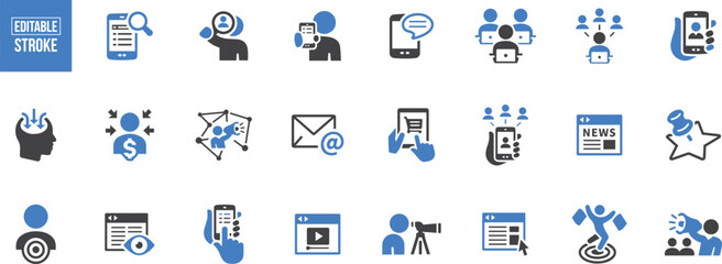 Obraz premium Communication & Message Icon Set – Chat, Email, Message, Online Talk, Notification, SMS, Communication App, Interaction
