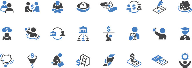 Fototapeta premium Business Strategy & Growth Icon Set – Chart, Goal, Success, Target, Teamwork, Strategy, Arrow, Graph, Business Plan, Performance