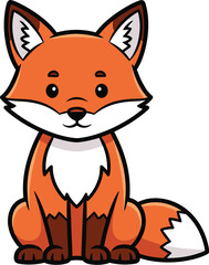 Obraz premium Cute cartoon fox sitting upright and smiling. Adorable animal illustration, whimsical art, friendly character, woodland creature.