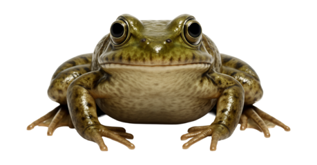 Speckled brown and green frog with smooth, moist skin and bulging eyes