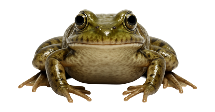 Speckled brown and green frog with smooth, moist skin and bulging eyes