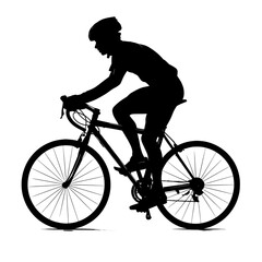 Fototapeta premium The silhouette of a bicycle wheel is showcased in this image, where a person is seen riding a bicycle, highlighting their posture, in a contemporary clipart design