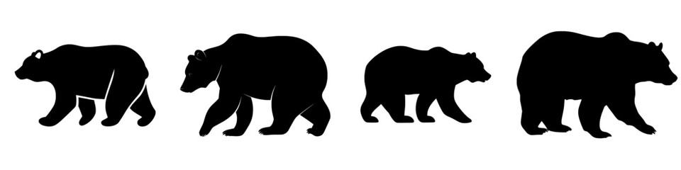 Fototapeta premium A modern bear in simple black silhouette is isolated on a white background