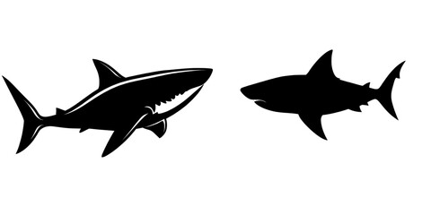 Obraz premium A large shark's dark shape is depicted in a contemporary illustration set against a white backdrop