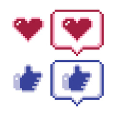 Heart and Like Notification Pixel Vector Illustration